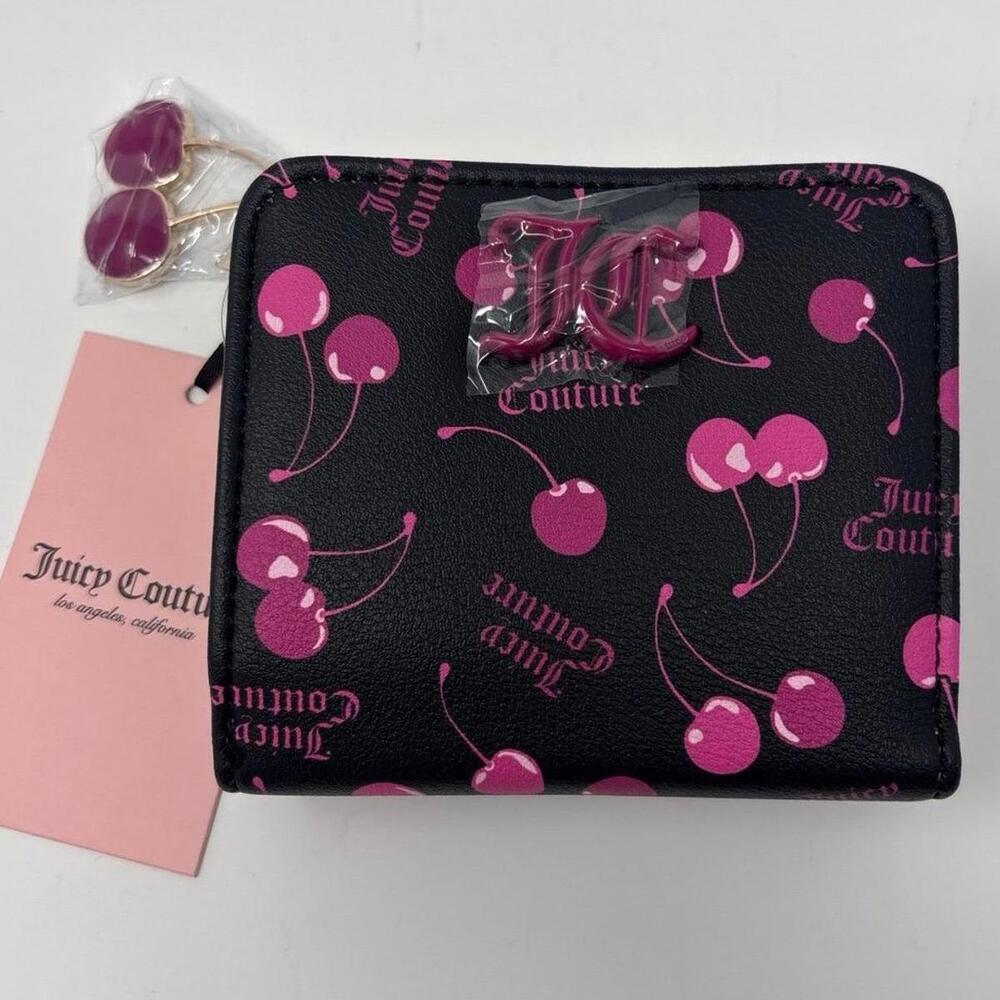 Juicy Couture cherry on top black wallet zip around